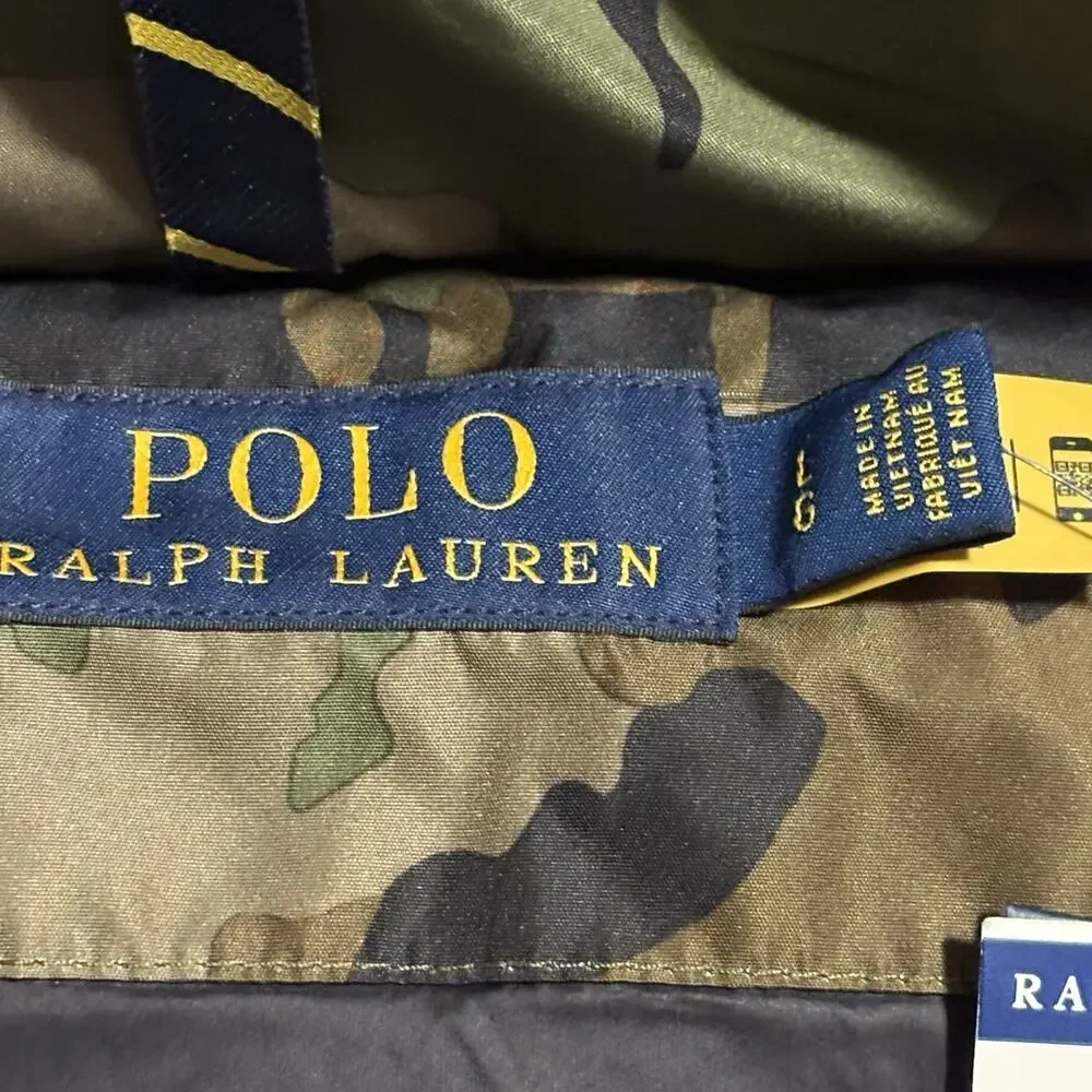 Polo Ralph Lauren Camo Down Fill Puffer Hood Detaches Orange Pony Large NEW - Picture 4 of 10